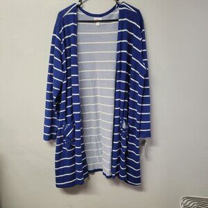 Lularoe Caroline Cardigan Sweater Open Front Blue Striped Womens 2XL Tags Casual